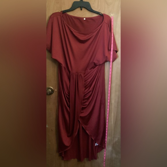 One Off The Shoulder Ruched Wrap Front Split Hem Draped Midi Dress Size Large - Picture 16 of 16